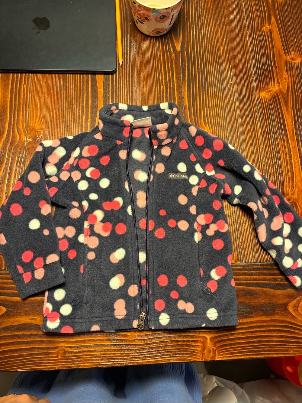 Columbia Girls' navy pink Polka Dot Fleece Jacket 3t